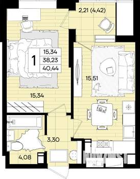 1-к квартира, вторичка, 40м2, 7/18 этаж