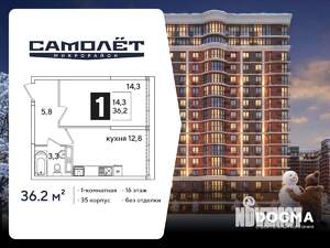 1-к квартира, вторичка, 36м2, 16/16 этаж
