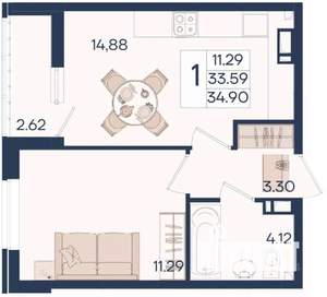 1-к квартира, вторичка, 35м2, 9/18 этаж