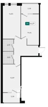 2-к квартира, вторичка, 67м2, 12/18 этаж