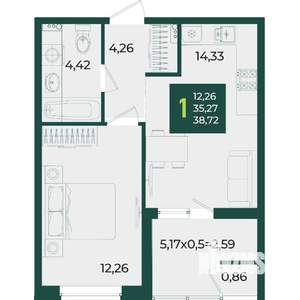 1-к квартира, вторичка, 39м2, 2/18 этаж