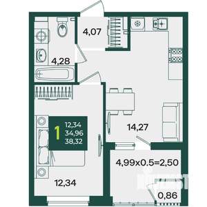 1-к квартира, вторичка, 38м2, 2/18 этаж