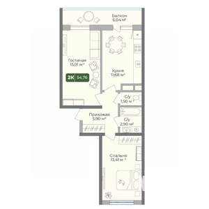 2-к квартира, вторичка, 55м2, 10/10 этаж