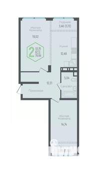 Студия квартира, вторичка, 70м2, 12/24 этаж