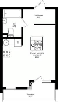 Студия квартира, вторичка, 32м2, 2/10 этаж