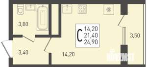 Студия квартира, строящийся дом, 25м2, 2/24 этаж
