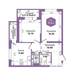 2-к квартира, вторичка, 61м2, 20/24 этаж