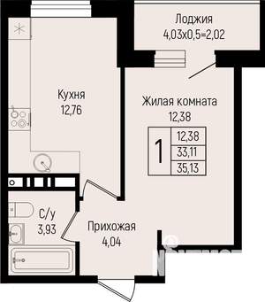 1-к квартира, вторичка, 35м2, 13/14 этаж