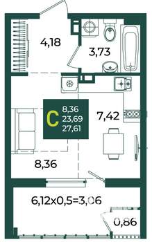 Студия квартира, вторичка, 28м2, 5/18 этаж