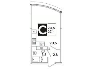 Студия квартира, вторичка, 27м2, 16/16 этаж