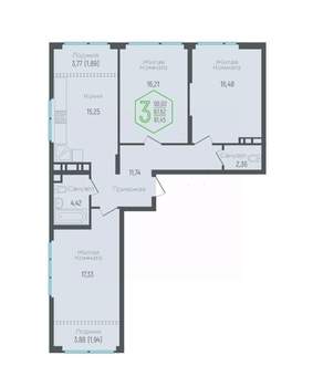 3-к квартира, вторичка, 89м2, 3/24 этаж