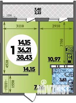1-к квартира, строящийся дом, 38м2, 8/16 этаж
