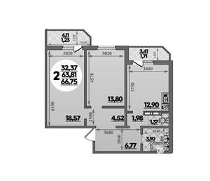 2-к квартира, вторичка, 67м2, 4/8 этаж