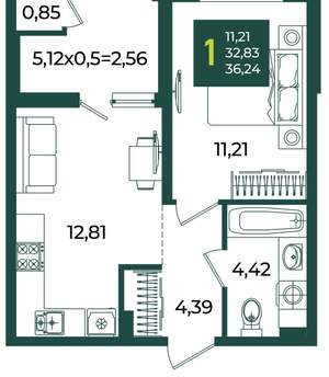 1-к квартира, вторичка, 36м2, 2/18 этаж