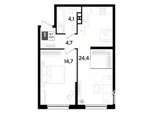 1-к квартира, вторичка, 48м2, 6/16 этаж