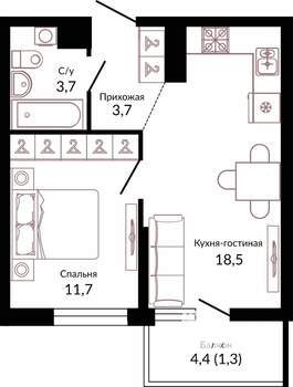1-к квартира, вторичка, 40м2, 12/22 этаж