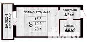 Студия квартира, вторичка, 23м2, 2/19 этаж