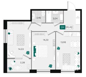 2-к квартира, вторичка, 59м2, 5/18 этаж