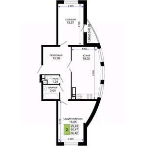 2-к квартира, вторичка, 66м2, 5/19 этаж