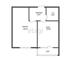 1-к квартира, вторичка, 33м2, 3/3 этаж