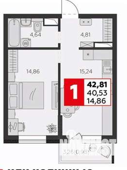 1-к квартира, вторичка, 43м2, 8/9 этаж