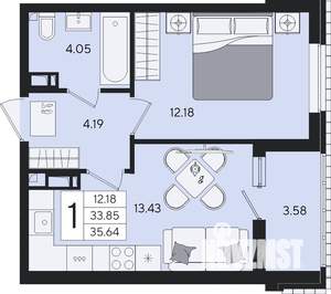 1-к квартира, вторичка, 36м2, 7/8 этаж