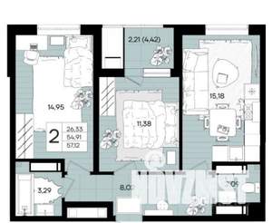 2-к квартира, вторичка, 66м2, 3/18 этаж