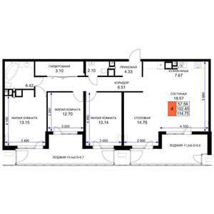 4-к квартира, вторичка, 115м2, 16/16 этаж