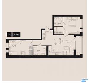 2-к квартира, вторичка, 68м2, 15/18 этаж
