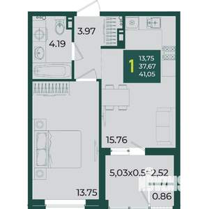 1-к квартира, вторичка, 41м2, 7/18 этаж