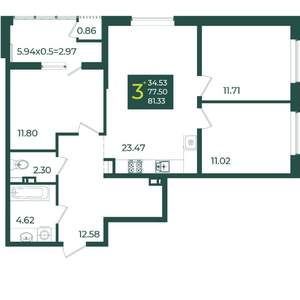 3-к квартира, вторичка, 81м2, 6/18 этаж