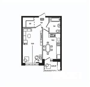 1-к квартира, вторичка, 38м2, 3/9 этаж