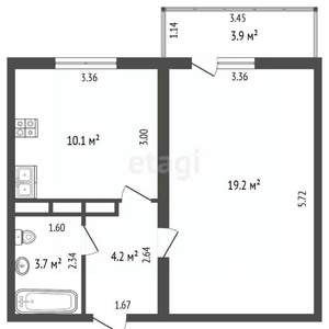 1-к квартира, вторичка, 37м2, 7/12 этаж