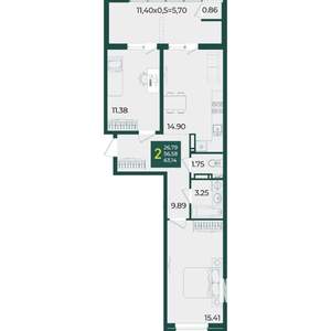 2-к квартира, вторичка, 63м2, 9/18 этаж