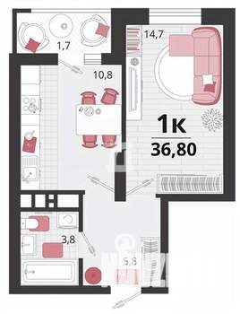 1-к квартира, вторичка, 37м2, 9/18 этаж