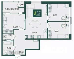 3-к квартира, вторичка, 81м2, 3/18 этаж