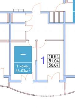 1-к квартира, вторичка, 52м2, 22/22 этаж