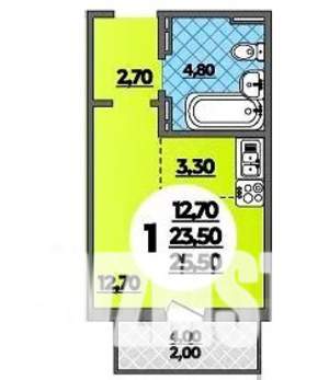 1-к квартира, строящийся дом, 26м2, 11/18 этаж