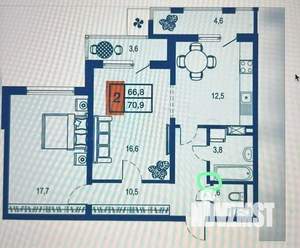 2-к квартира, вторичка, 71м2, 12/17 этаж