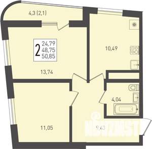 2-к квартира, вторичка, 55м2, 16/24 этаж