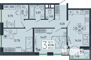 3-к квартира, вторичка, 68м2, 3/21 этаж