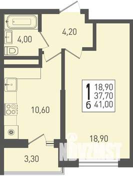 1-к квартира, строящийся дом, 41м2, 22/22 этаж