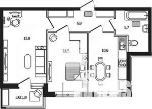 2-к квартира, вторичка, 52м2, 8/9 этаж