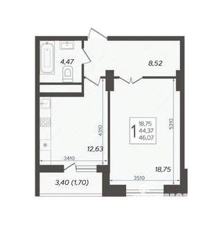 1-к квартира, вторичка, 47м2, 15/16 этаж