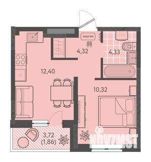 1-к квартира, вторичка, 33м2, 1/9 этаж