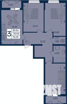 3-к квартира, вторичка, 77м2, 2/18 этаж
