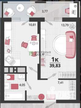 1-к квартира, вторичка, 40м2, 15/18 этаж