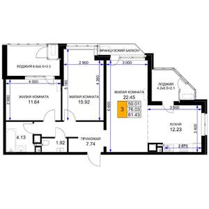 3-к квартира, вторичка, 81м2, 16/16 этаж