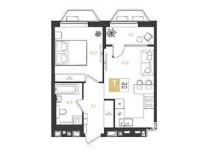 1-к квартира, строящийся дом, 37м2, 6/9 этаж