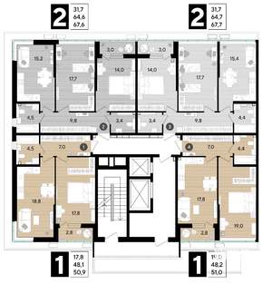 2-к квартира, строящийся дом, 68м2, 2/16 этаж